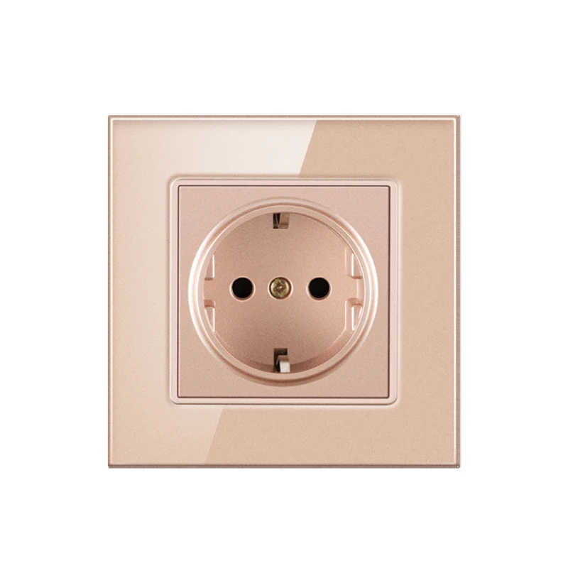 

Gold 86 Type Wall Electrical German Standard Crystal Glass Panel Wall EU Socket Power Outlet AC110-250V 16A