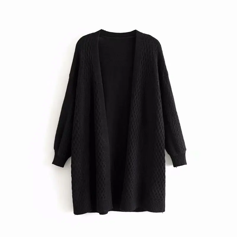 

2021 Ladies Long Sweater and Cardigan Lantern Sleeve Loose Knit Coat with Stitches Winter Cashmere Cardigan Women's Coat