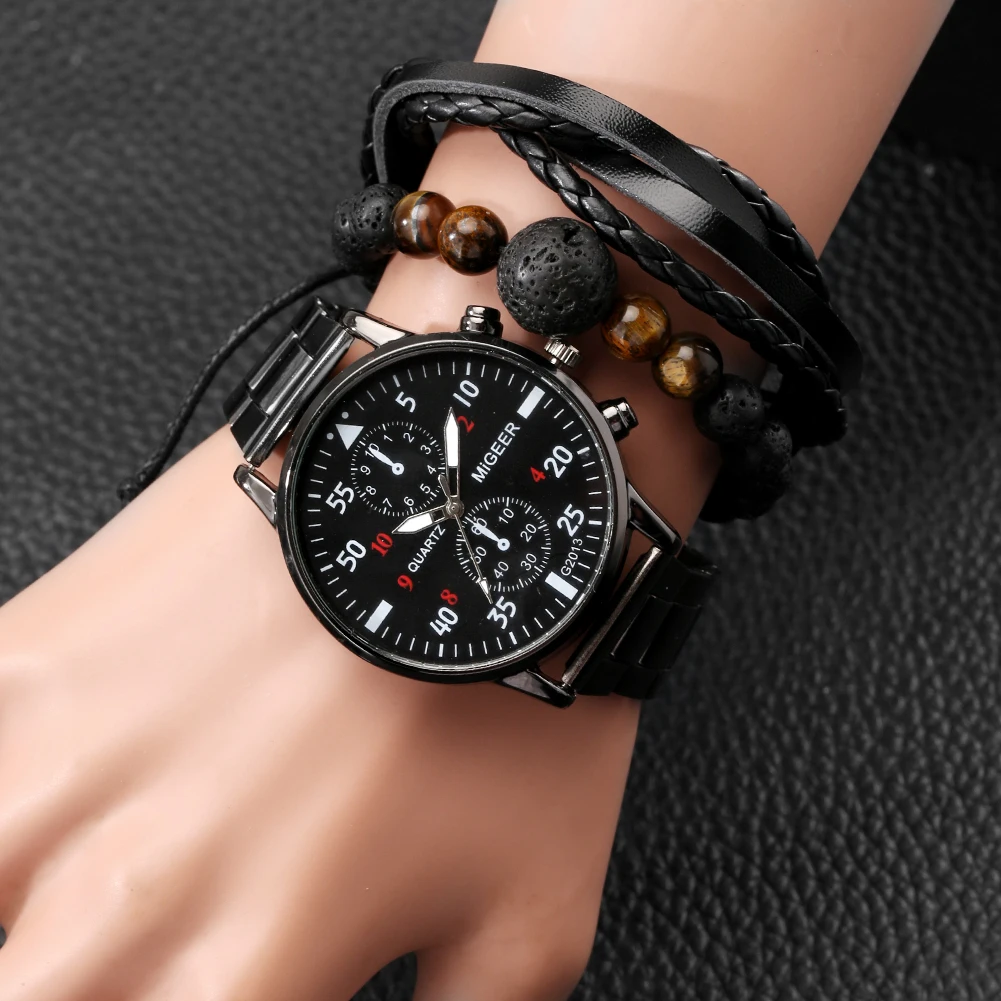 2021 Мужской подарочный набор модные спортивные кварцевые часы из нержавеющей