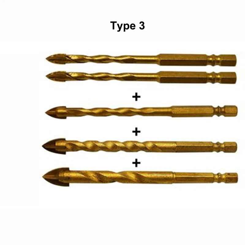 

1pc 1/4" Hex Shank Twist Glass Bit Titanium Ceramic Drilling Drill Set 3 4 5 6 8 10 12mm Tile Concrete Cross Flat Hole Tile Tool