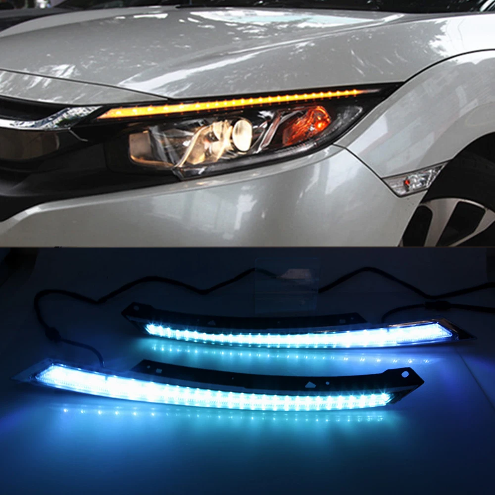 Для Honda Civic 2016 2017 2018 2019 2020 мигающий светодиодный налобный фонарь дневные ходовые