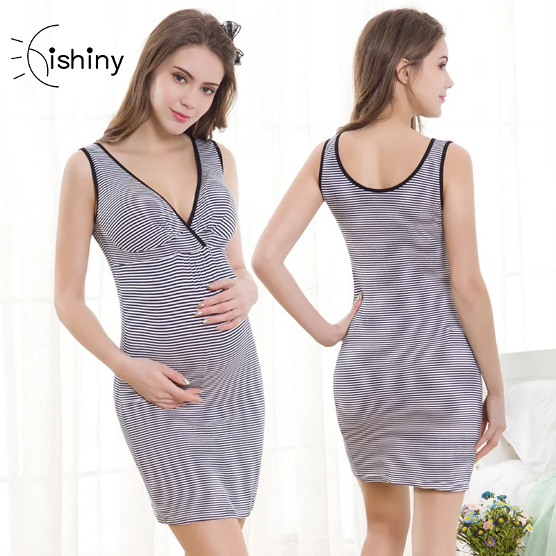 

Летнее Полосатое платье Hishiny для беременных, для кормящих грудью, жилет, юбка, Одежда для беременных, Топ для кормящих