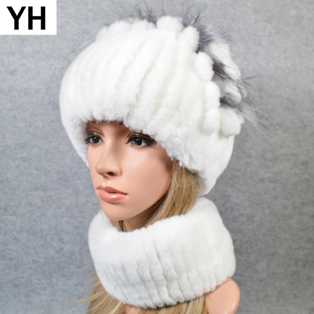 Женский меховой шарф-шапка теплая шапка с кольцом из натурального меха кролика