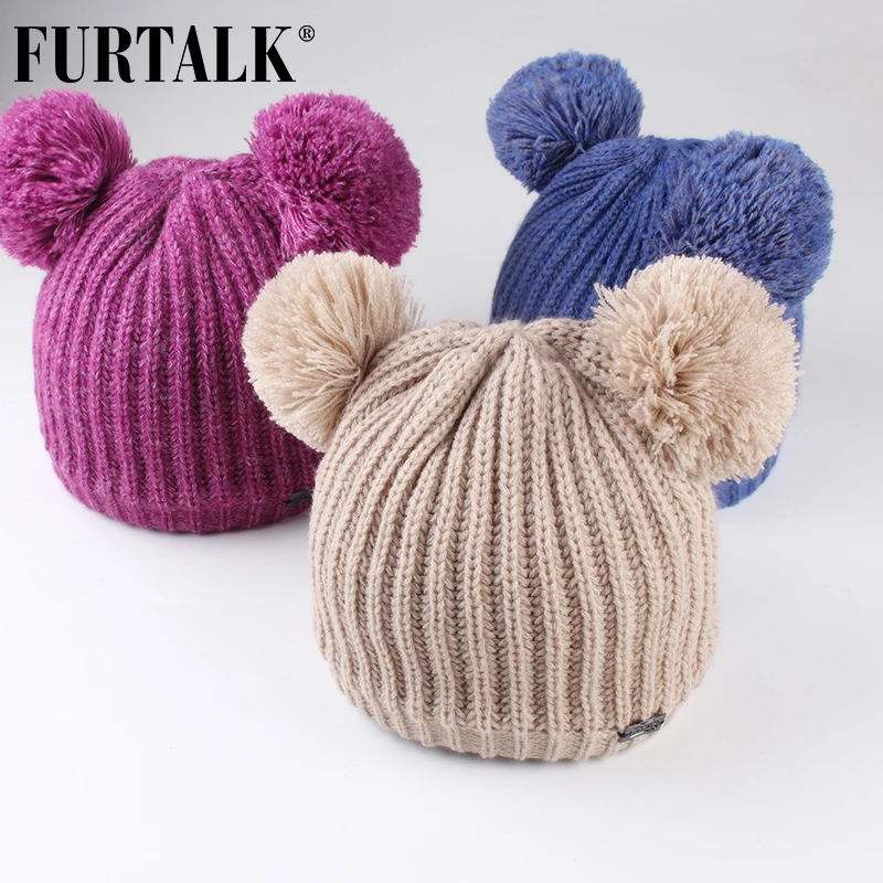 

Детская зимняя шапка FURTALK, Мягкая вязаная флисовая шапка с помпоном, для мальчиков и девочек, теплая шапка розового и желтого цвета, 2019