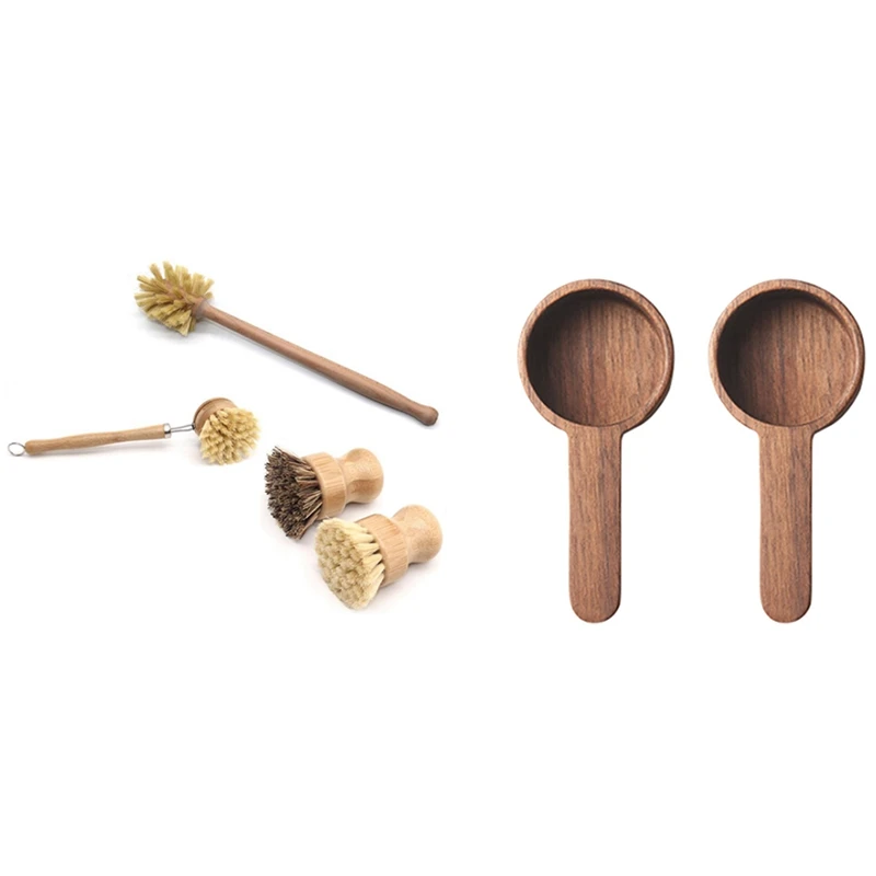 

Набор щеток для чистки на основе растений, Бамбуковая кухонная щетка для скраба и деревянная мерная ложка, кухонные мерные ложки