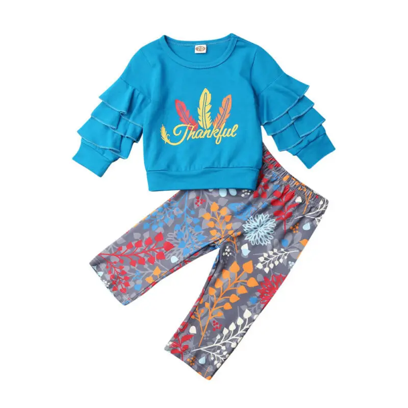 

US Thanksgiving Day Clothes Kids Baby Girl Clothes Long Sleeve Tops Leggings Pants Clothes Set Tracksuit 0-3T