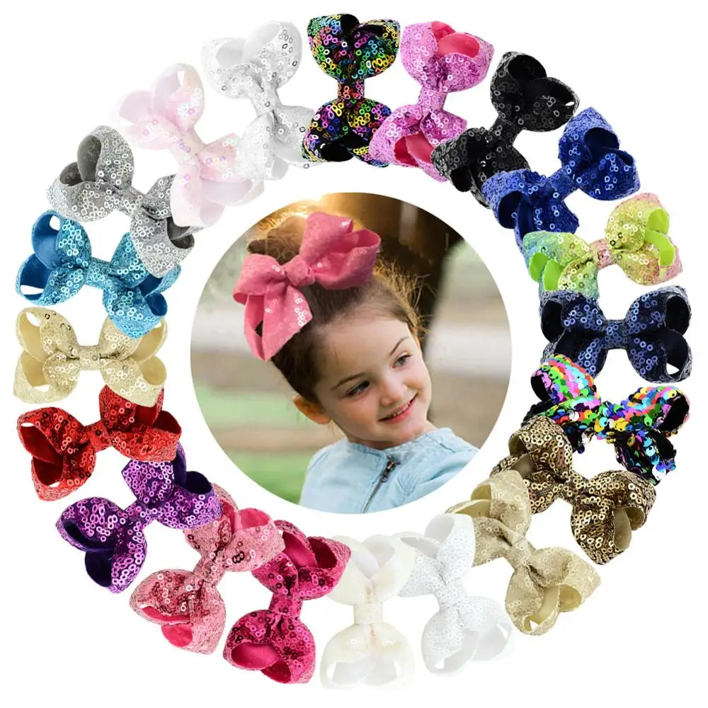 

20colors Small 3inch Girls Embroideried Sequin Bows With Alligator Clips Kids Hairpins Bling Barrette Hair Accessories 854