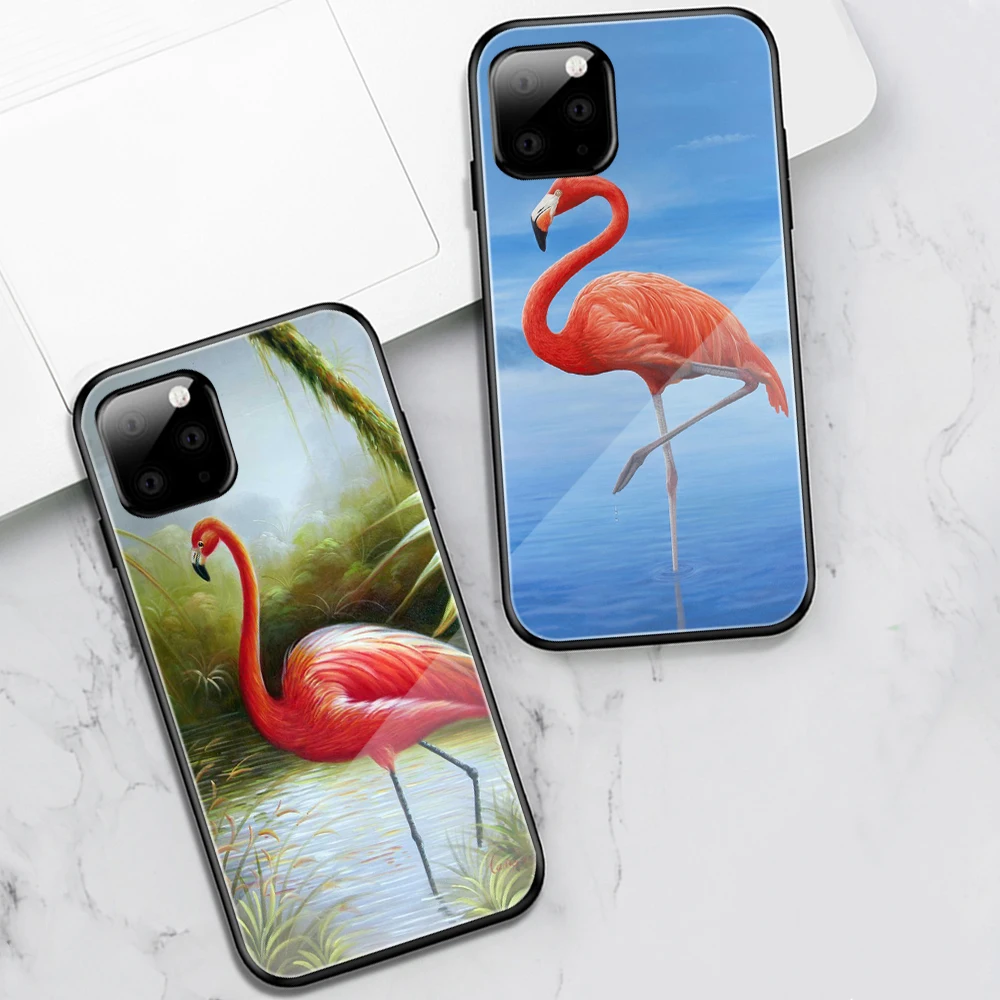 

Flamingo Case For iPhone 11 12 Pro Max Mini Cover for iPhone 11 7 8 6 S X XR XS Max SE 2020 Plus Tempered Glass Phone Back Funda