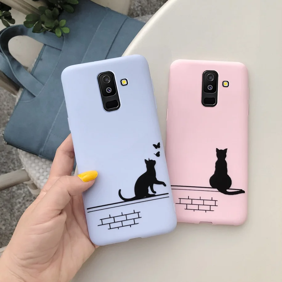 Силиконовый чехол с сердечками карамельных цветов для Samsung Galaxy A6 Plus 2018 мягкий из