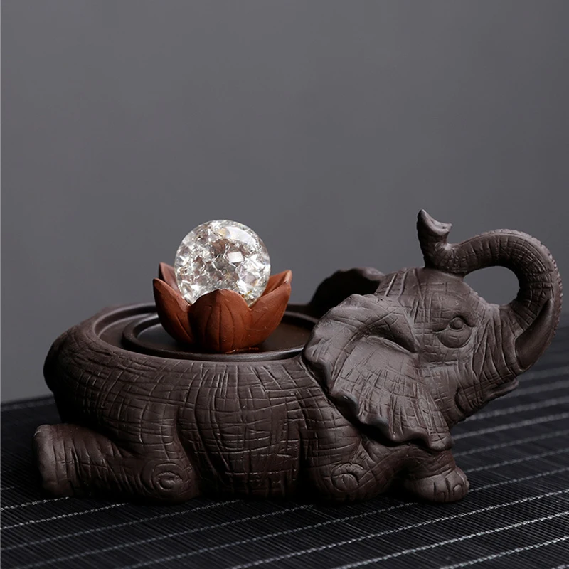 

Handmade Ceramic Incense Burner Tabletop Feng Shui Decor Windproof Incense Holder with 7-Color LED Change (2 Size to Choose)