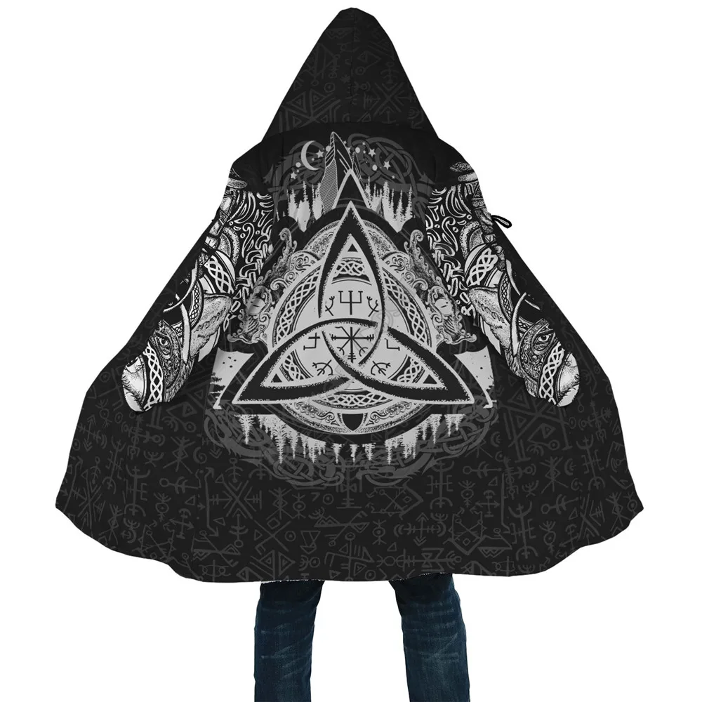 

Viking Style Cloak Thorgi 3D All Over Printed Hoodie Cloak for Men Women Winter Fleece Wind Breaker Warm Hood Cloak