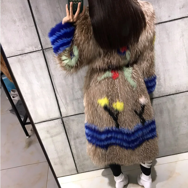 

lady women natural real fox fur knitted coat