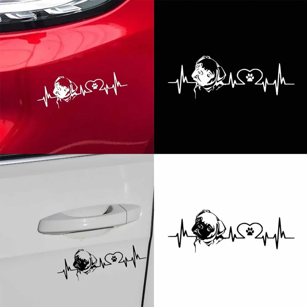 

New Design Lovely Pug Dog Heartbeat Reflective Car Vehicle Body Window Car Decals Stickers Motorcycles Decoration 18cm x 6.1cm