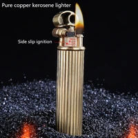 exquisite pure copper kerosene lighter sideslip classic design retro brass lighter gentleman collection cigar accessories gift