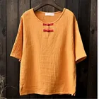 Блузка женская в китайском стиле, Повседневная Свободная хлопковая льняная рубашка, топ с рукавом до локтя, большие размеры, 2021, лето L-6XL