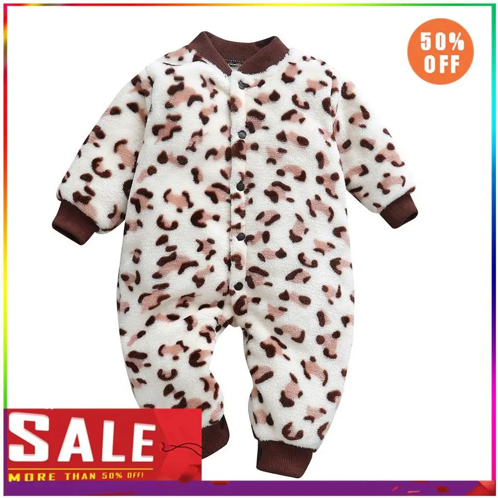 Leopard Print Baby Rompers Winter Warm Fleece Clothing Set for Boys Cartoon Infant Girls Clothes Newborn Overalls Baby Jumpsuit