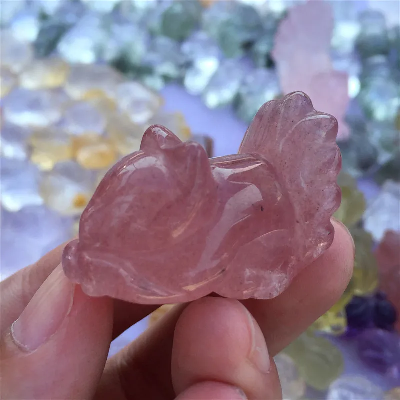 Красивая Милая натуральная клубника кристалл лиса ручной работы резной любовный