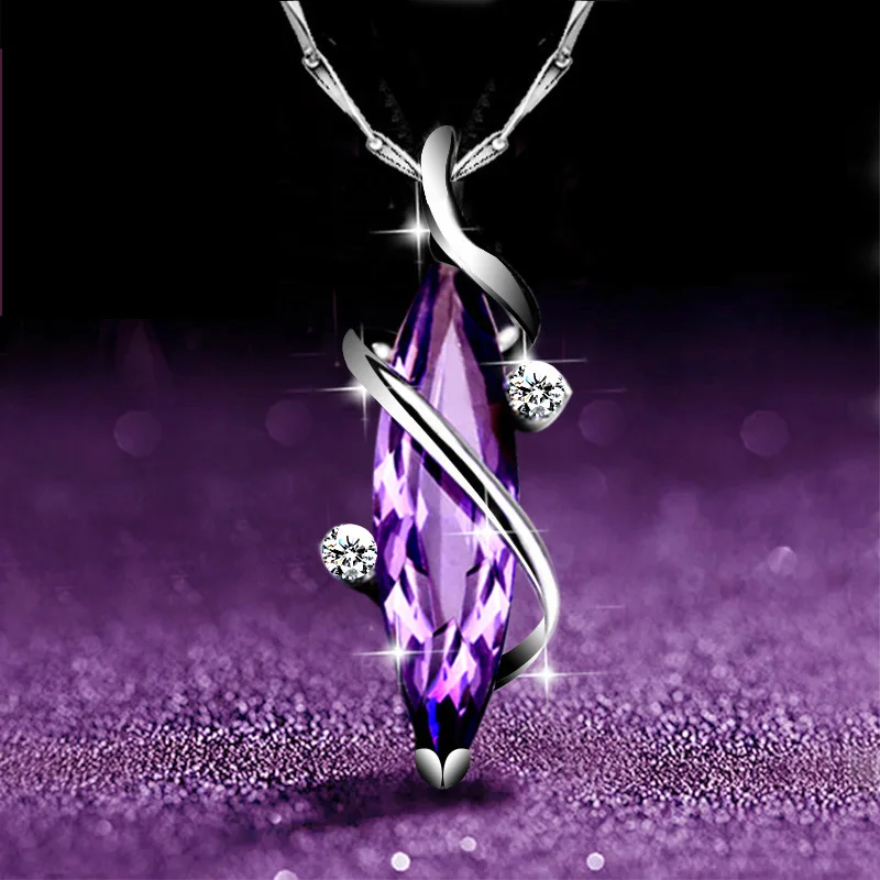 

Fashion Good Luck Four-leaf Clover Purple Crystal Pendant Korean Version Short Clavicle Chain Pendant Necklace Lady