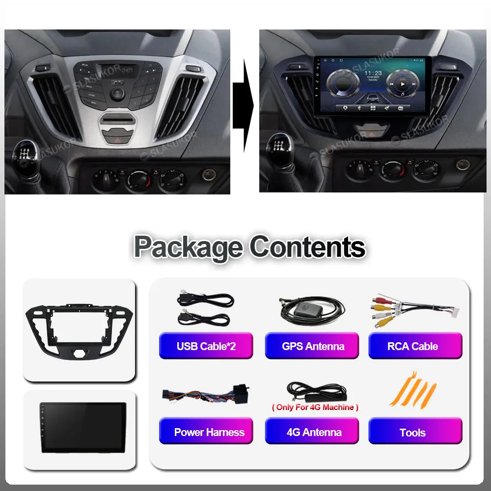Автомагнитола для Ford Transit Tourneo мультимедийный проигрыватель на Android 10 с экраном 9