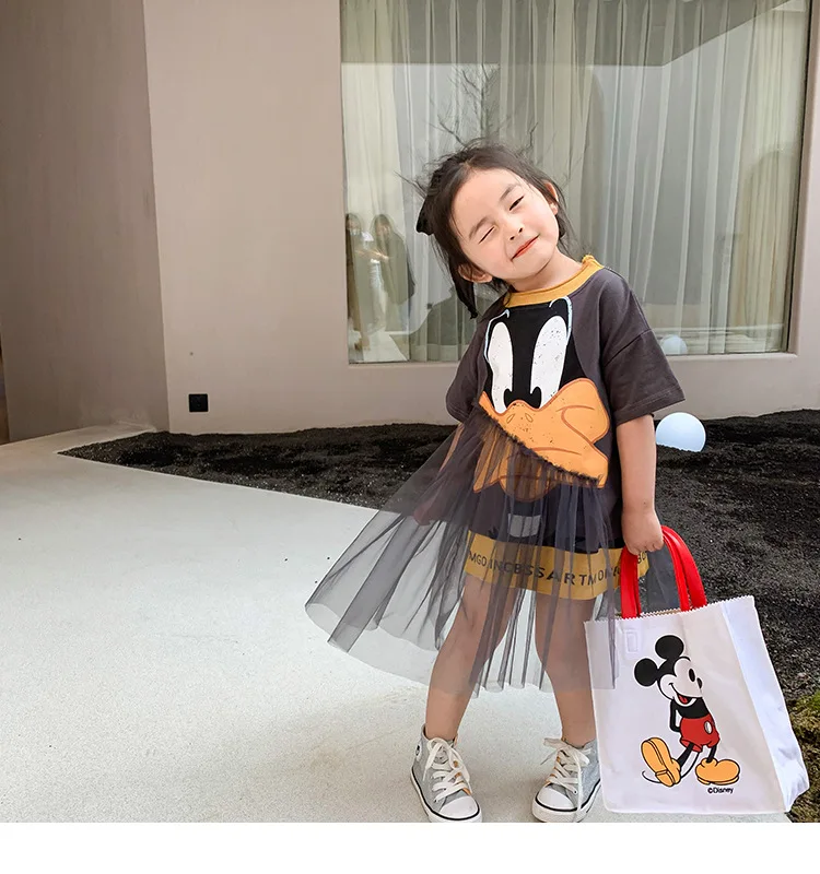 Летние платья для маленьких девочек 2020 юбка с принтом Даффи и утки хлопковое