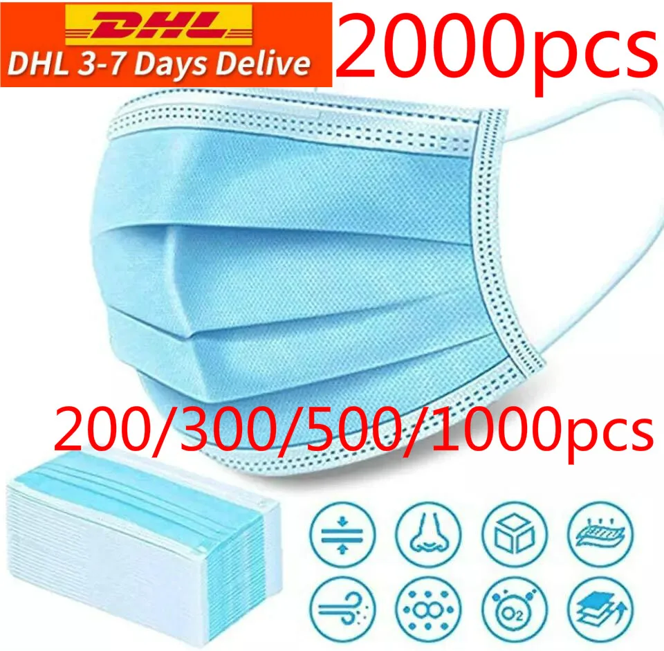 Dhl 500/800/1000/2000/5000 шт одноразовые защитные маски 3 слоя пыле для лица Защитная крышка