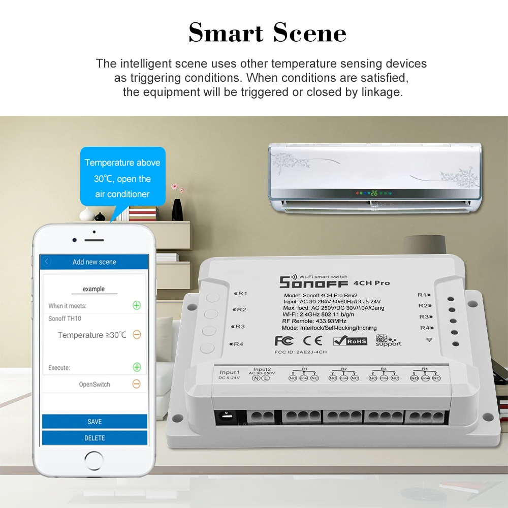 Смарт переключатель SONOFF Pro ITEAD 433 МГц 4 канала Wi Fi 3 режима работы