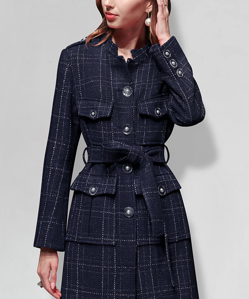 Новое поступление Мода 2019 осенние женские пальто клетчатый узор длинный рукав