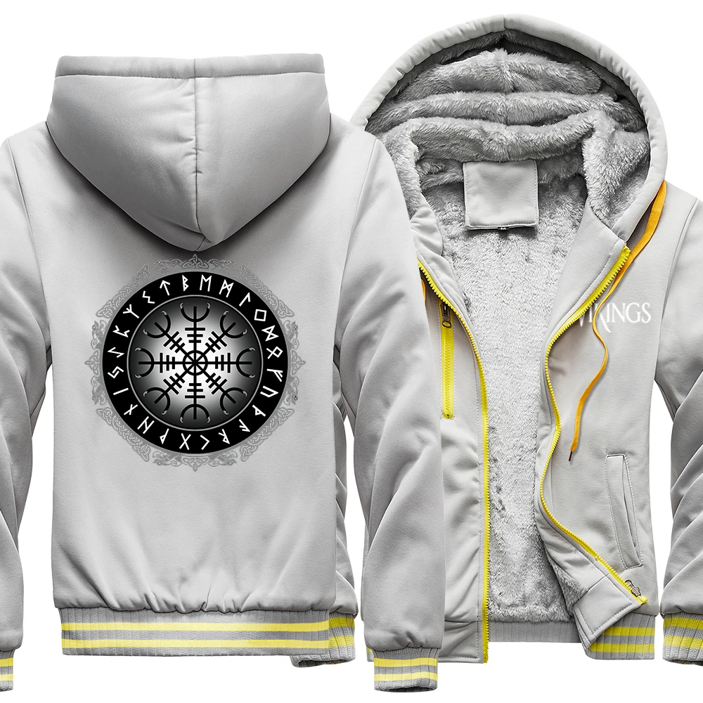 

Vikings aegishjalmur Rudder of Awe Print jacket mens Fleece coat Windproof jacket camouflage Zipped Hoody Winter Warm hoody male