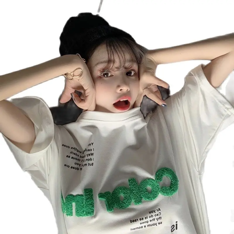 

New Print Women's T-shirt Short Sleeve Top Loose O-neck Tshirt Fashion Casual Plus Size Cotton T Shirt Office Lady Summer