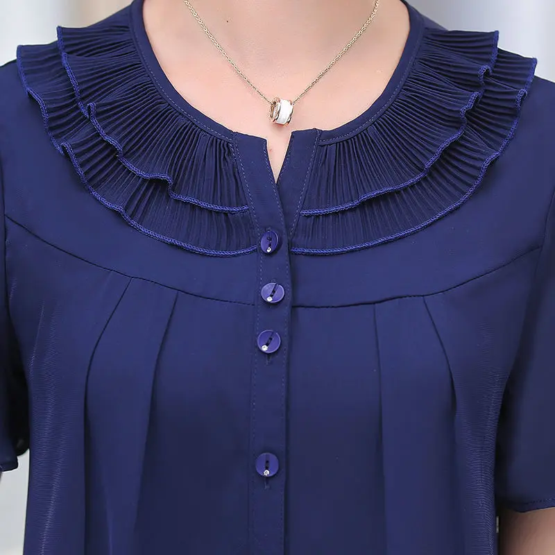 

Women 2021 Summer Fashion Short-sleeved Loose Blouses Female Solid Color Chiffon Shirts Ladies O-neck Thin Casual Shirts L144