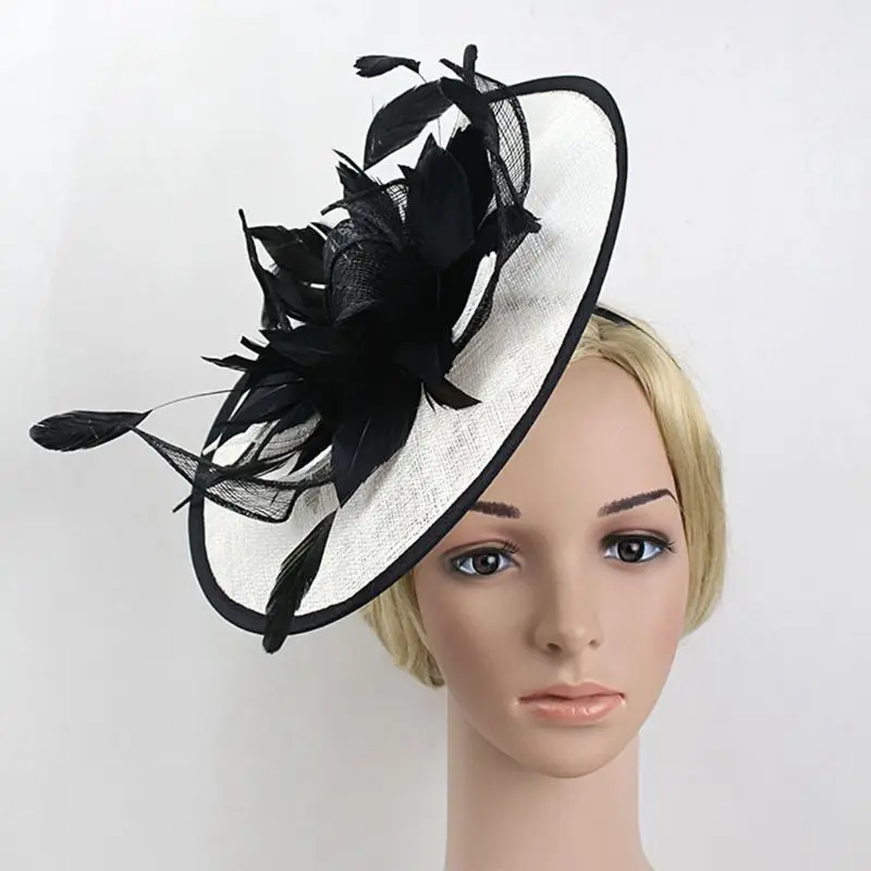 

Women Vintage Fascinator Hat Ladies Bridal Flower Mesh Ribbons Feathers Hairpin Cap Hair Clip Party Banquet Wedding Veil