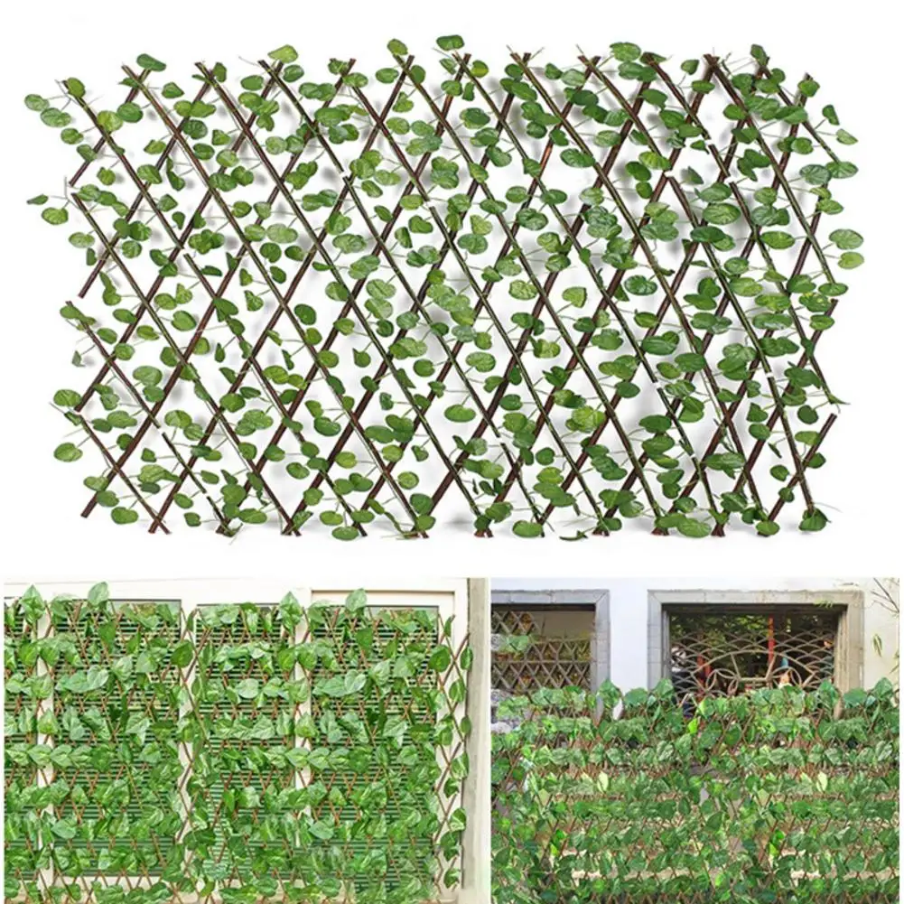 

Retractable Artificial Garden Trellis Fence Expandable Faux Ivy Privacy Fence Wood Vines Climbing Frame Gardening Plant Decor