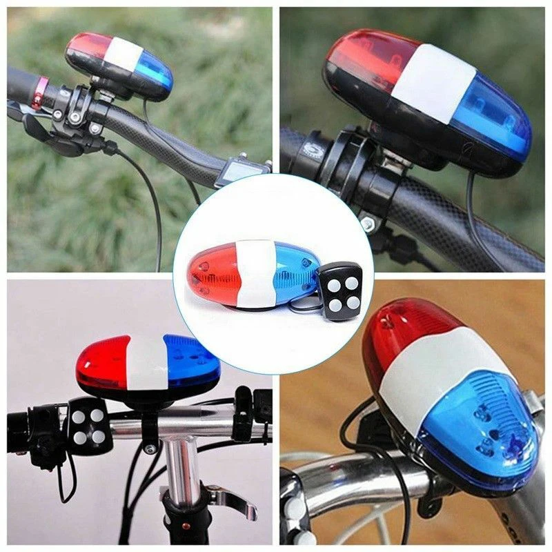 Bicycle Accessories 6 LEDs 4 Tone Sounds Bicycles Bell Police Car Light Electronic Horn Siren for Kid Children Bike Scooter