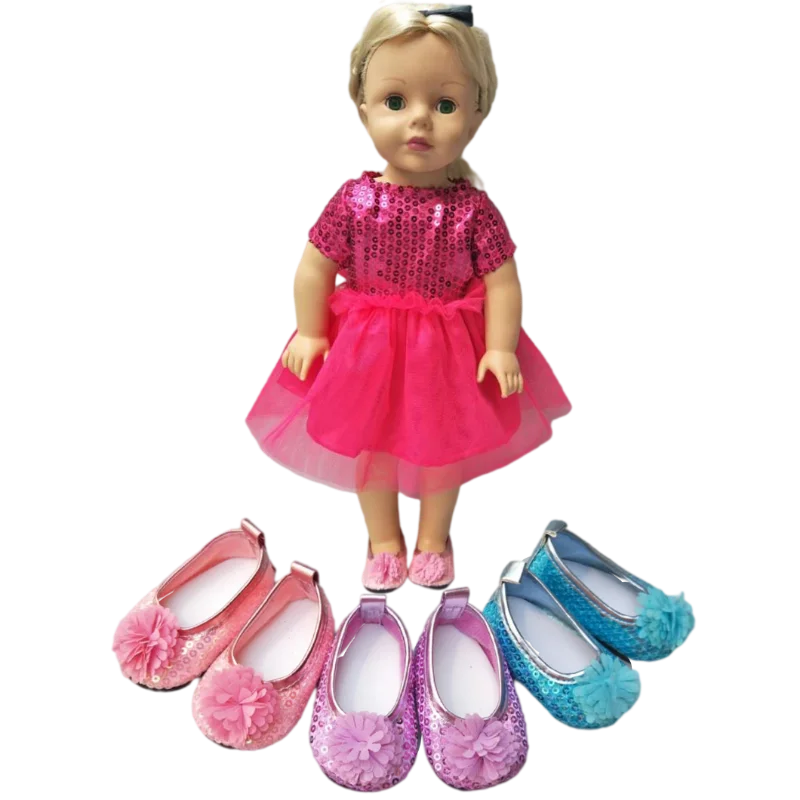 

43cm Baby doll Glitter Sequins pink purple princess shoes fit for 18 inch girl doll shoes