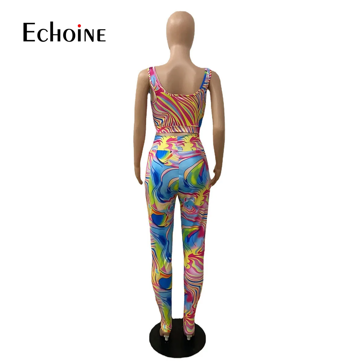 

Echoine Women Casual Athleisure Outfit Striped Print Sleeveless Tank Top & High Waist Jogger Sweatpant Streetwear Two Piece Sets