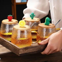 high temperature resistant glass mug coffee cup cute bottle student couple milk tea cup with lid spoon flower tea cup