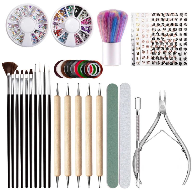 

Nail tool set, paint pen, nail sticker, dust brush, dead skin scissors, nail file set