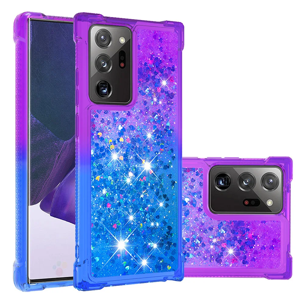 

Gradient Shockproof Moving Glitter Sequin Liquid Quicksand Case For Samsung Note20Ultra Case Cushion Reinforced Corners Cover