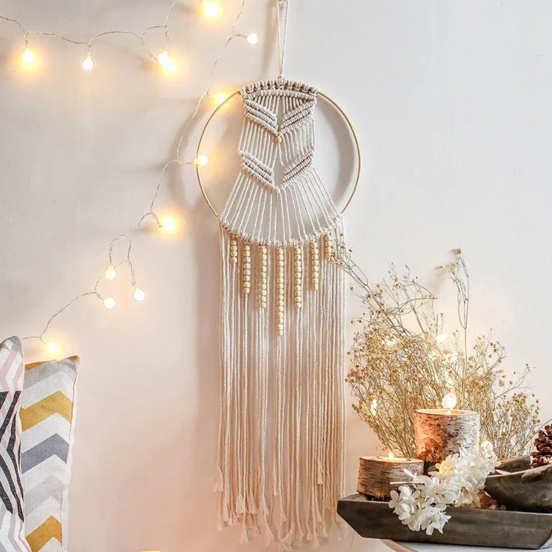 

Macrame Tassel Dreamnet Catcher Handmade Cotton Woven Wall Hanging Pendant Home Wedding Party Decor Craft With Lamp Moon/Star