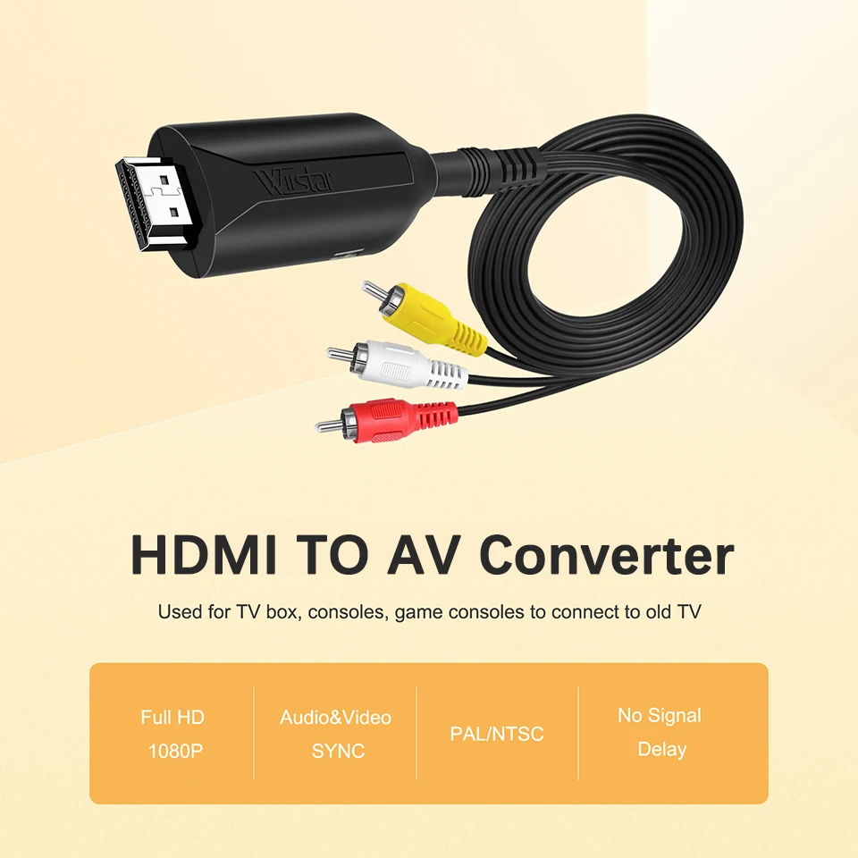Video Converter HDMI to RCA AV Adapter HD Video HDMI to RCA AV CVBS L/R Video 1080P HDMI2AV Support NTSC PAL New Arrival 70CM/1M