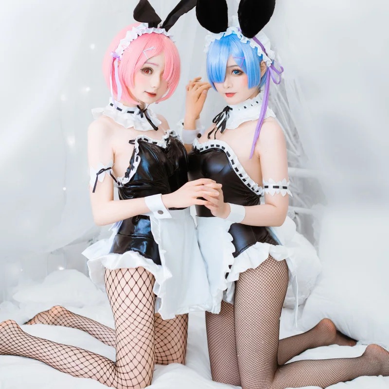 

Re Life in a different world from zero Cosplay Costume Lolita Rem Ram apron Maid Uniform Bunny Girl Sexy Erotic Jumpsuit
