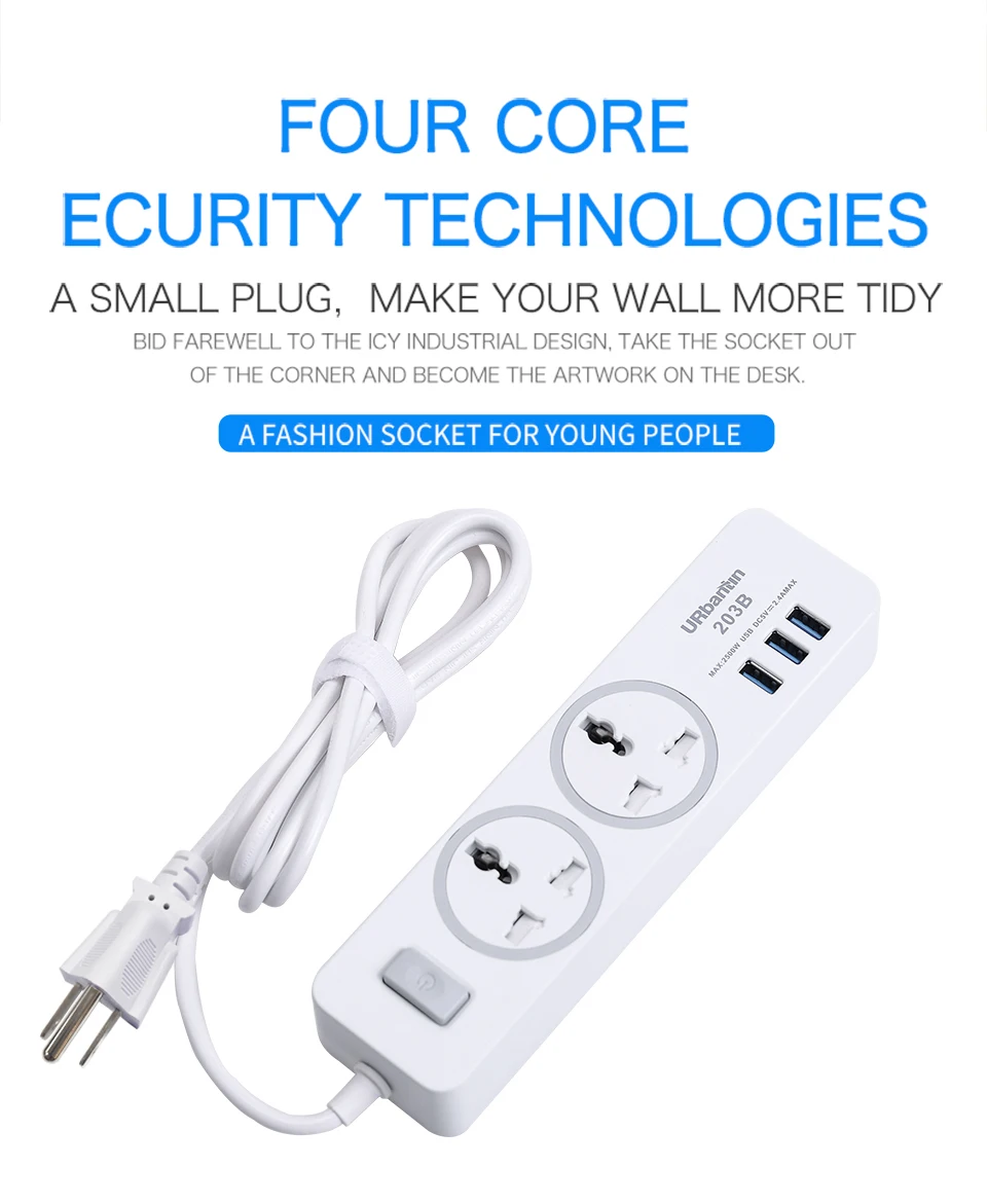 Urbantin USB силовая полоса расширенная линия умная Домашняя электроника универсальная розетка умная вилка адаптер для путешествий для ЕС, Австралии, Великобритании, США