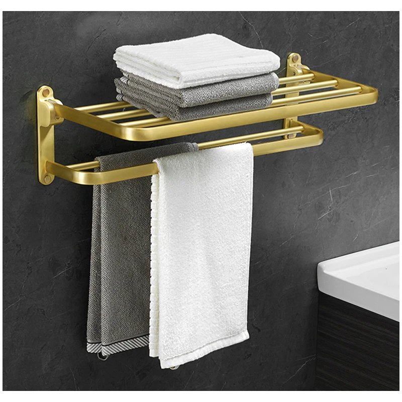 

Golden Towel Rack 40-60 CM Folding Holder Gold Bathroom Accessories Wall Mount Rail Shower Hanger Black Aluminum Bar Shelf B643