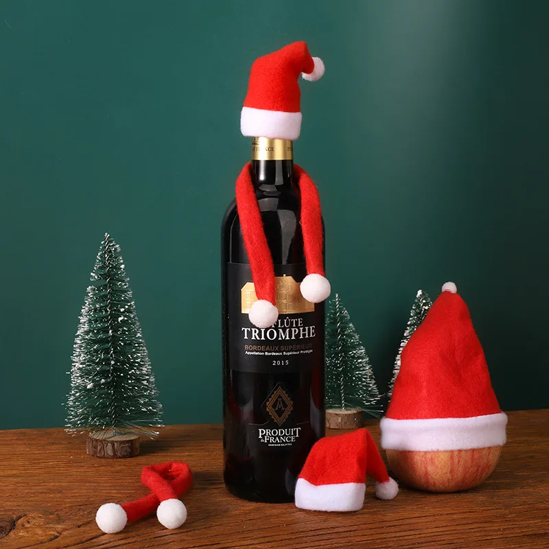 

Navidad Mini Christmas Hat Christmas Scarf Christmas Apple Hat Event Atmosphere Layout Props Wine Bottles Christmas Decorations