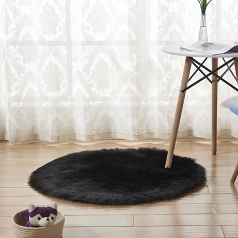 Черный 35*35 см мягкий коврик из искусственной овчины моющийся чехол на стул для спальни пушистый коврик из искусственной шерсти теплый пушистый ковер для сиденья меховые коврики - Цвет: Черный