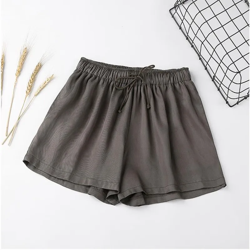 

Summer Elastic High Waist Wide Leg Shorts Solid Color Casual Loose Cool Short Korean Drawstring Women's Shorts