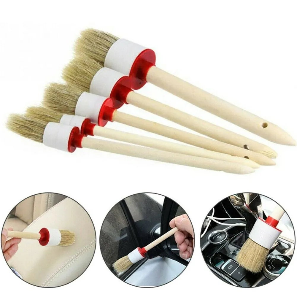 

Boar Hair Tool Detailing Brush 5pcs/set For Car Cleaning For Wet And Dry Use