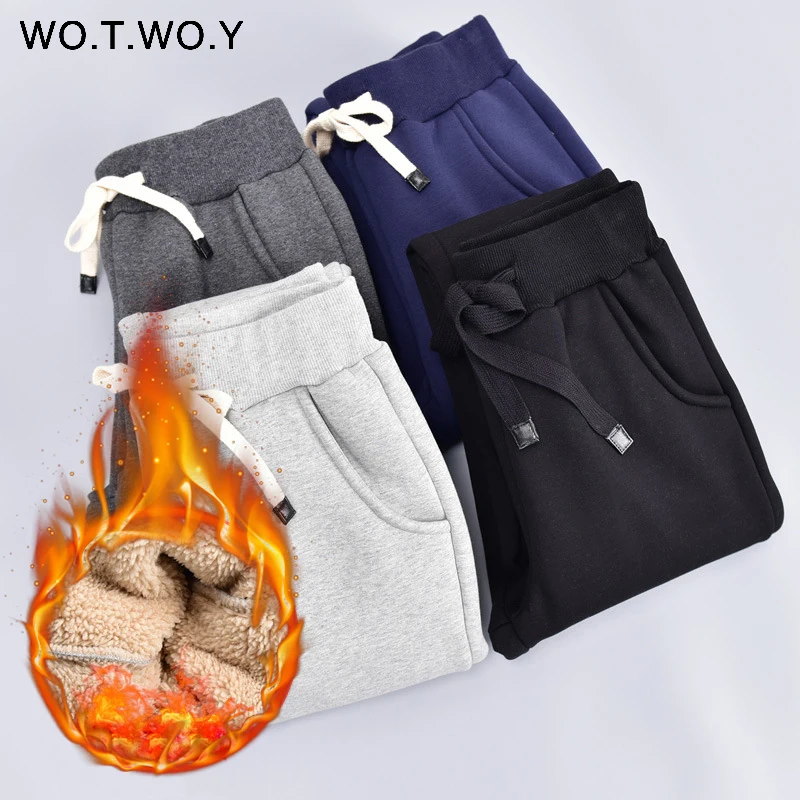 WOTWOY S 3XL толстые зимние штаны из овечьей шерсти Женские повседневные теплые брюки