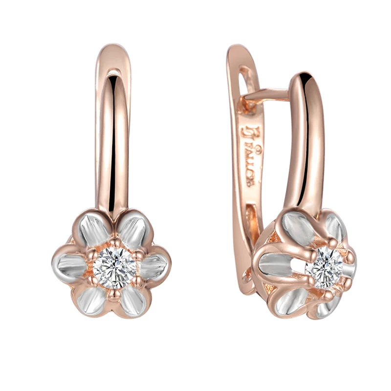 Женские серьги-подвески FJ с белыми цветами цвета розового золота 585 пробы |