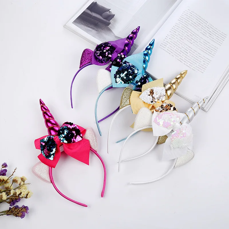 

New European and American creative unicorn headdress sweet and cute bow children's headband birthday party show headband